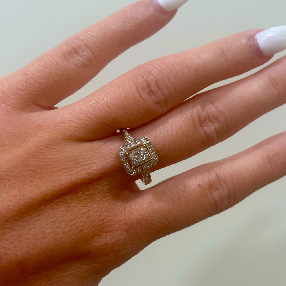 14K Gold Halo Bridge Diamond Ring